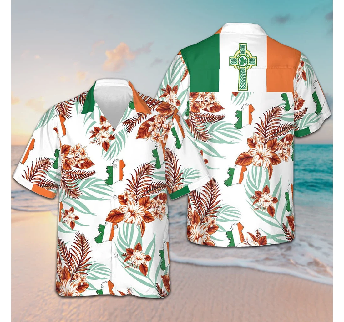 Personalized Irish Celtic Cross Ireland Proud Irish Gifts Hawaiian Shirt, Button Up Aloha Shirt For Men, Women