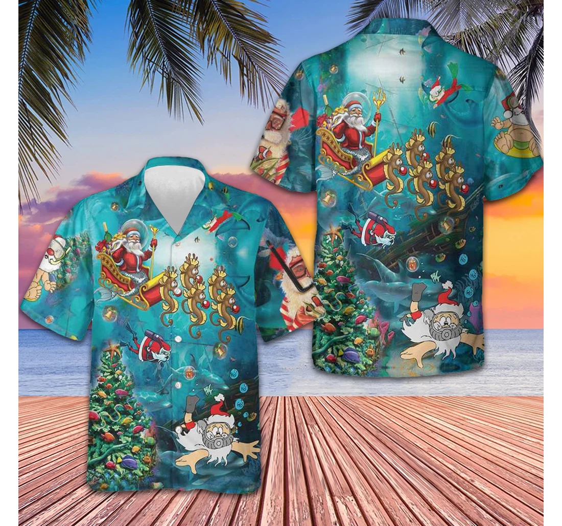Personalized Scuba Diving Santa Claus Adult Christmas Gifts Brother Hawaiian Shirt, Button Up Aloha Shirt For Men, Women