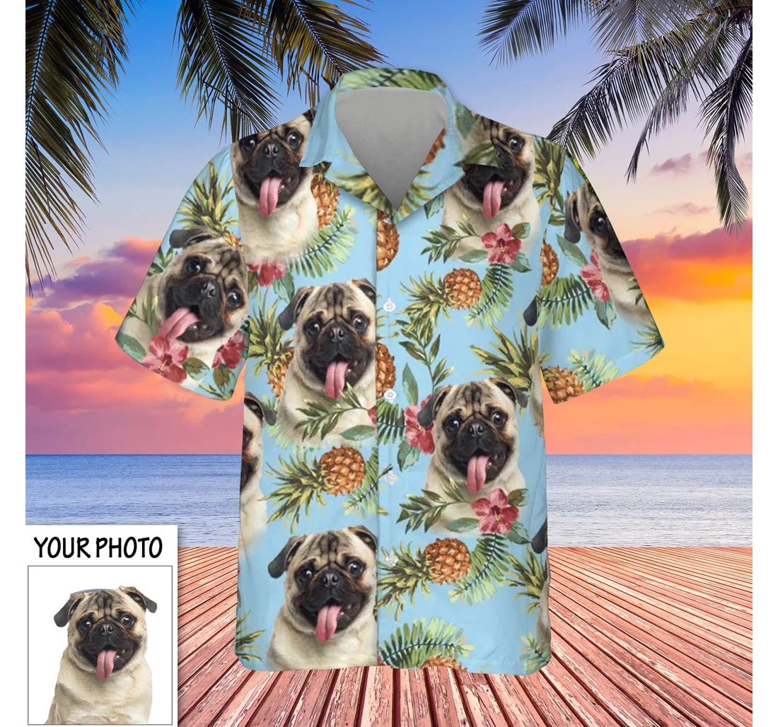 Personalized Custom Image With Dog Face Pug Lover Pineapple Gifts Hawaiian Shirt, Button Up Aloha Shirt For Men, Women