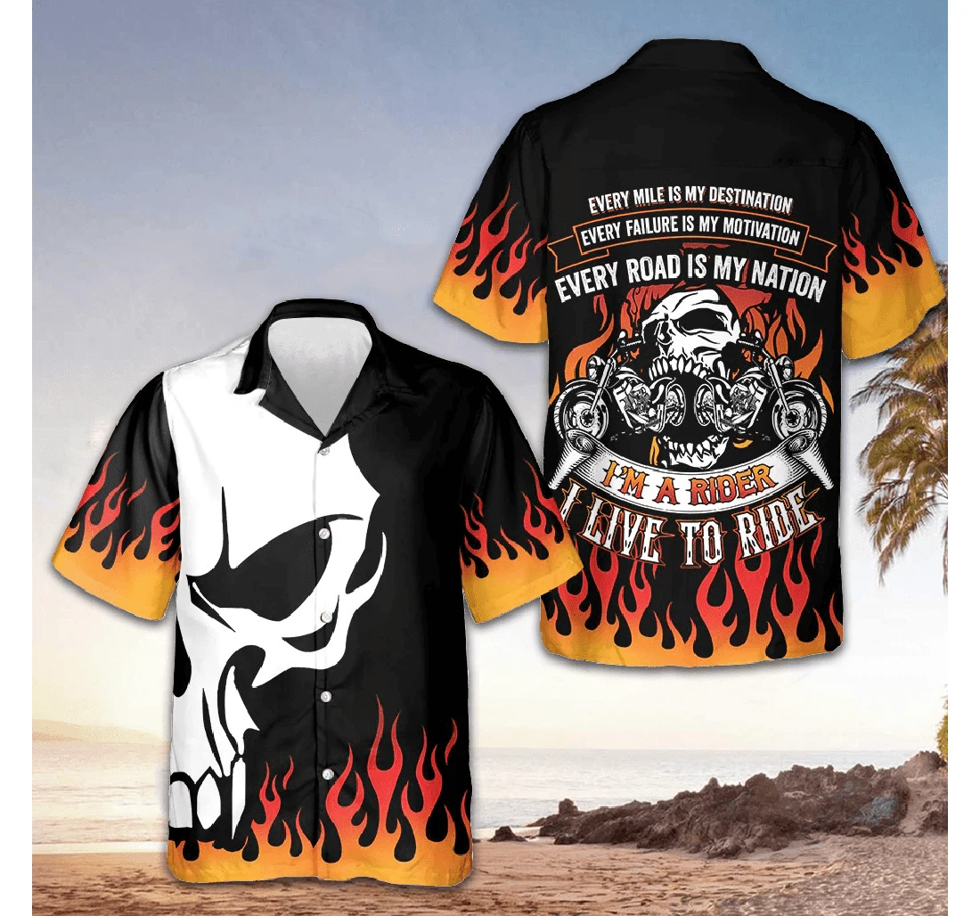 Personalized I'm A Rider I Live Ride Motorcycle Lovers Skull Gifts Hawaiian Shirt, Button Up Aloha Shirt For Men, Women