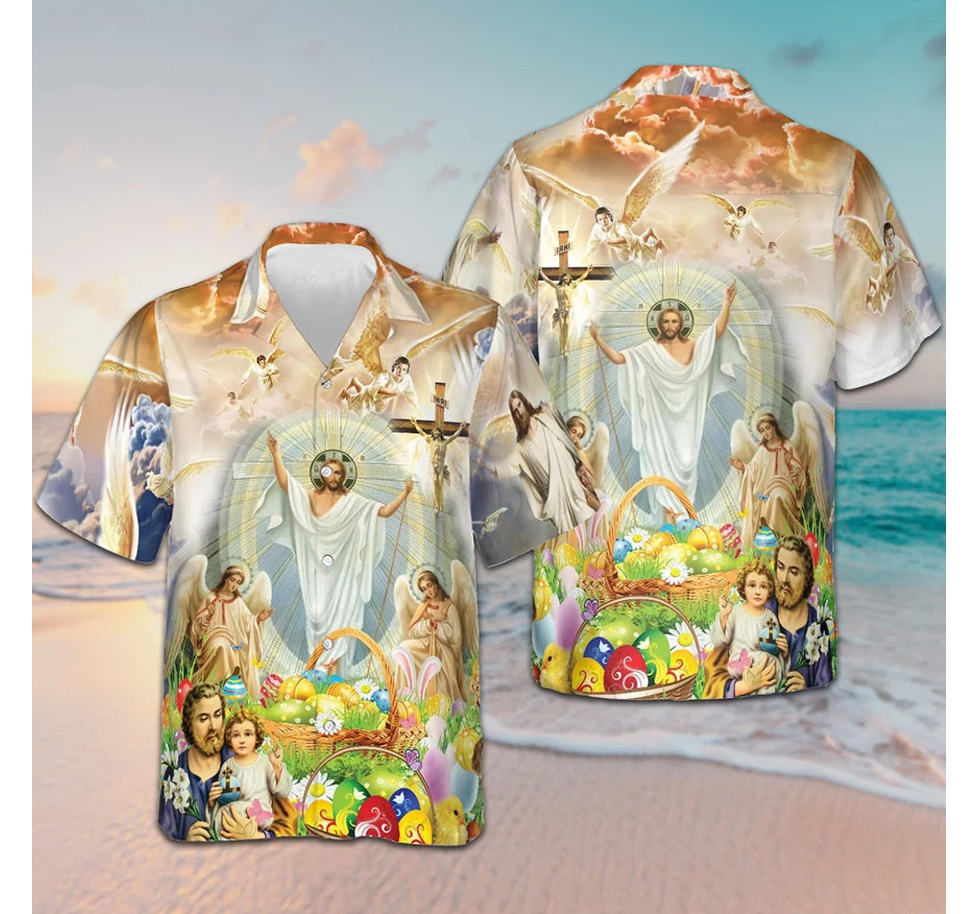Personalized Jesus Happy Easter Gifts Christian Hawaiian Shirt, Button Up Aloha Shirt For Men, Women