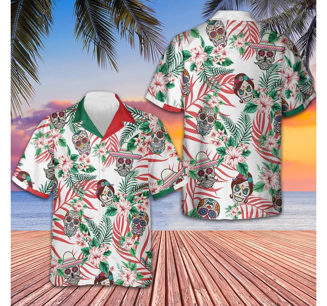 Personalized Mexico Pattern Sugar Skull Day Of The Dead Gifts Him Hawaiian Shirt, Button Up Aloha Shirt For Men, Women