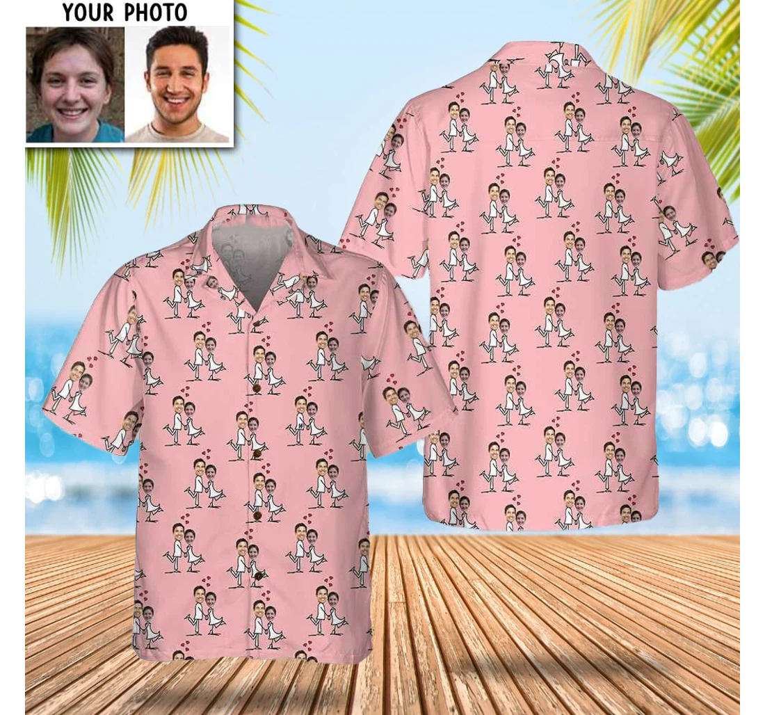 Personalized Customized Photo Couple Cute Gifts Him Her Hawaiian Shirt, Button Up Aloha Shirt For Men, Women