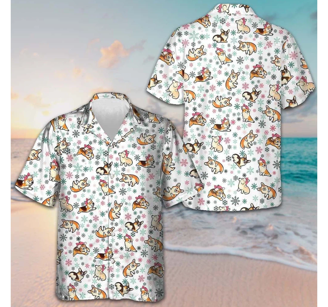 Personalized Warm Corgi A Merry Christmas Snowflakes Pattern Xmas Dog Lovers Gifts Hawaiian Shirt, Button Up Aloha Shirt For Men, Women