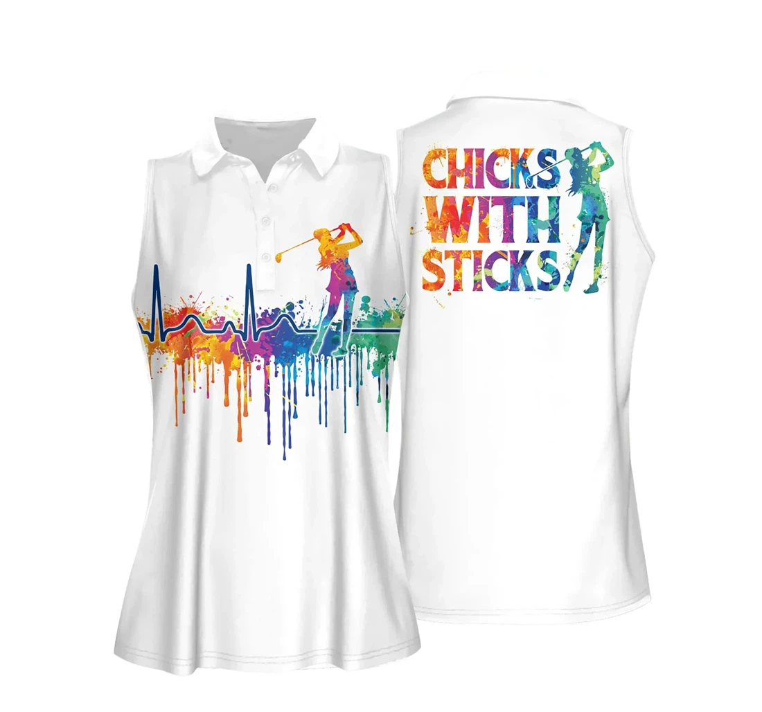 Personalized Golf Watercolor Heartbeat Golf Girl Chicks With Sticks Mother's Day Golfers Golf Lover - Polo Shirt