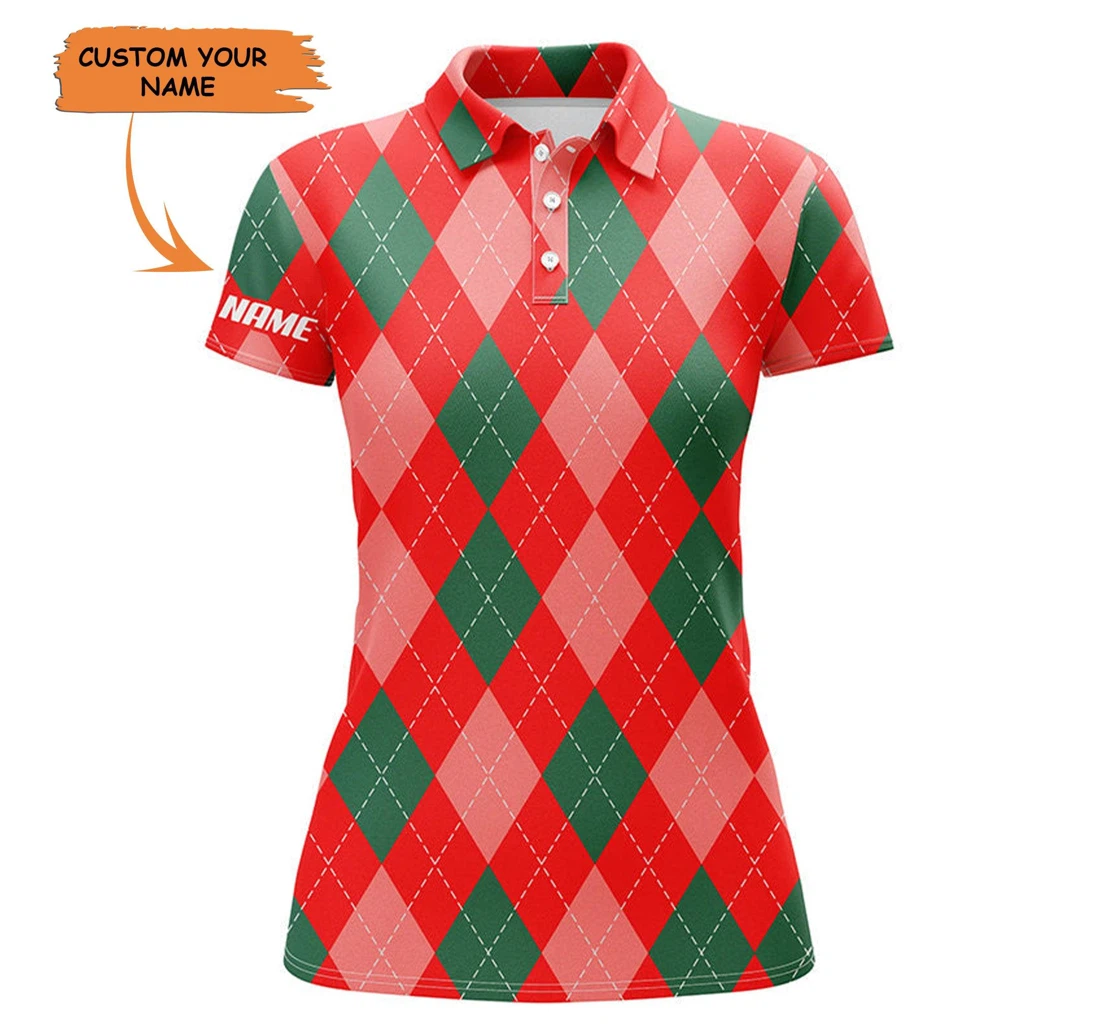 Personalized Customized Name Christmas Personalized Christmas Plaid Argyle Red Pattern Perfect Ladies Christmas Day - Polo Shirt