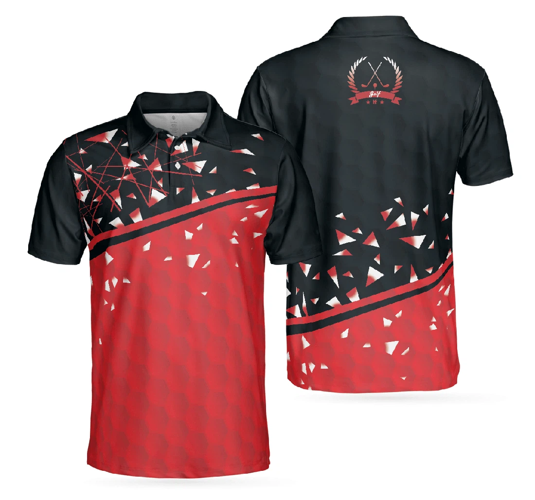 Personalized Sporty Golf Breaker Red And Black Golf Red And White Triangle Pattern Design Best Golf Idea - Polo Shirt