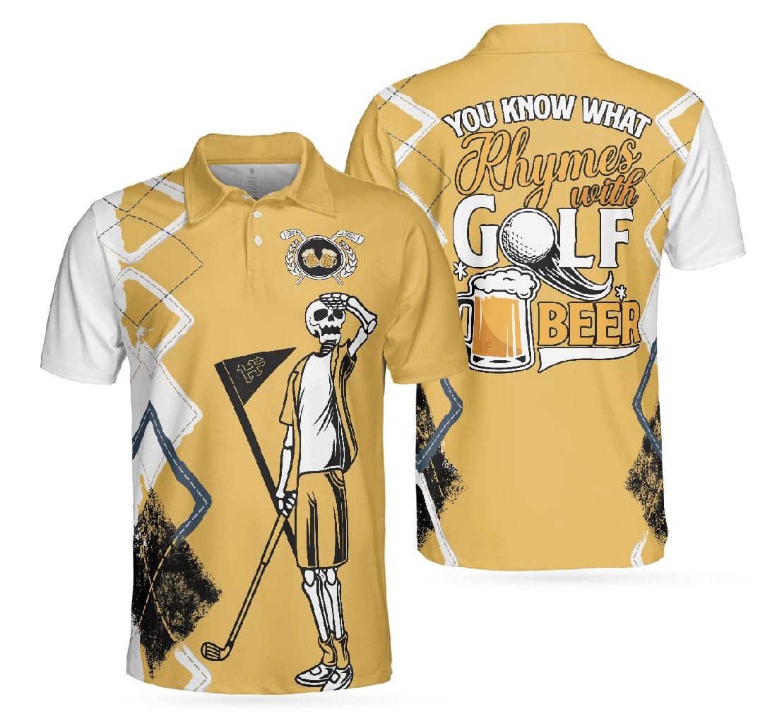 Personalized Golf Funny Skeleton Argyle Pattern You Know What Rhymes With Golf Beer Golf Perfect Golfers - Polo Shirt