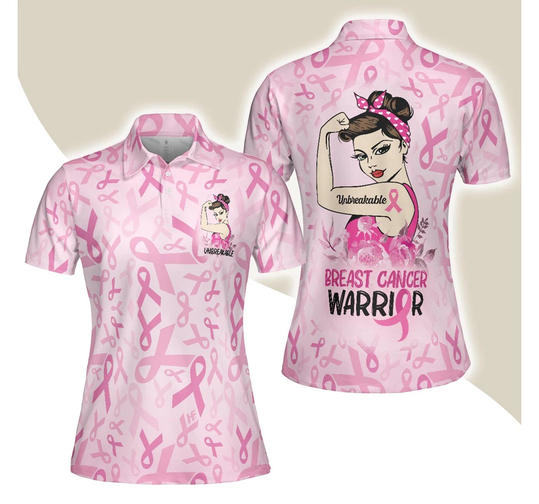 Personalized Breast Cancer Unbreakable Breast Cancer Warrior Pink Breast Cancer Awareness Perfect - Polo Shirt