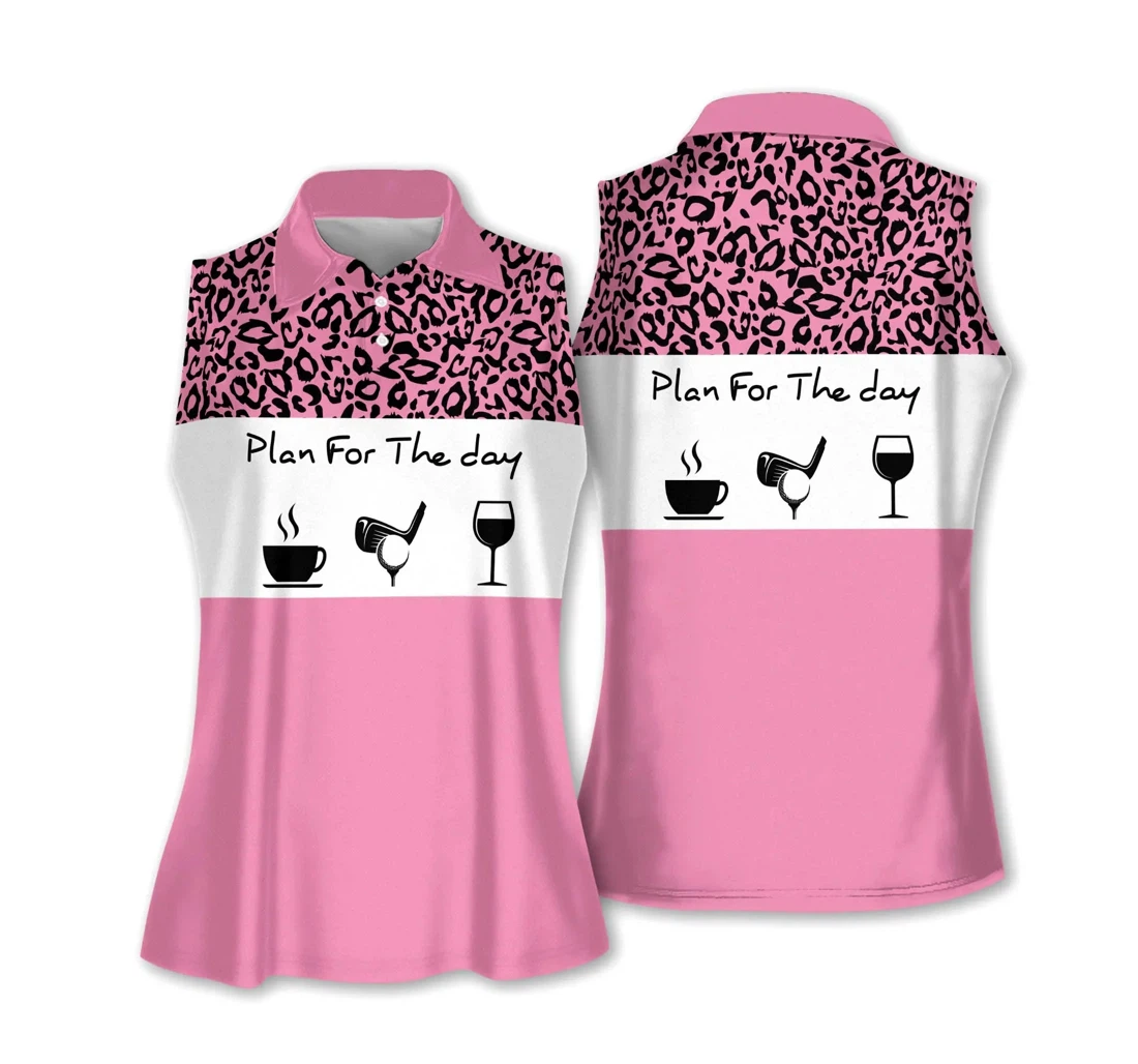 Personalized Golf And Wine Plan The Day Leopard Pattern Multicolor Mother's Day Golfers Golf Lover - Polo Shirt