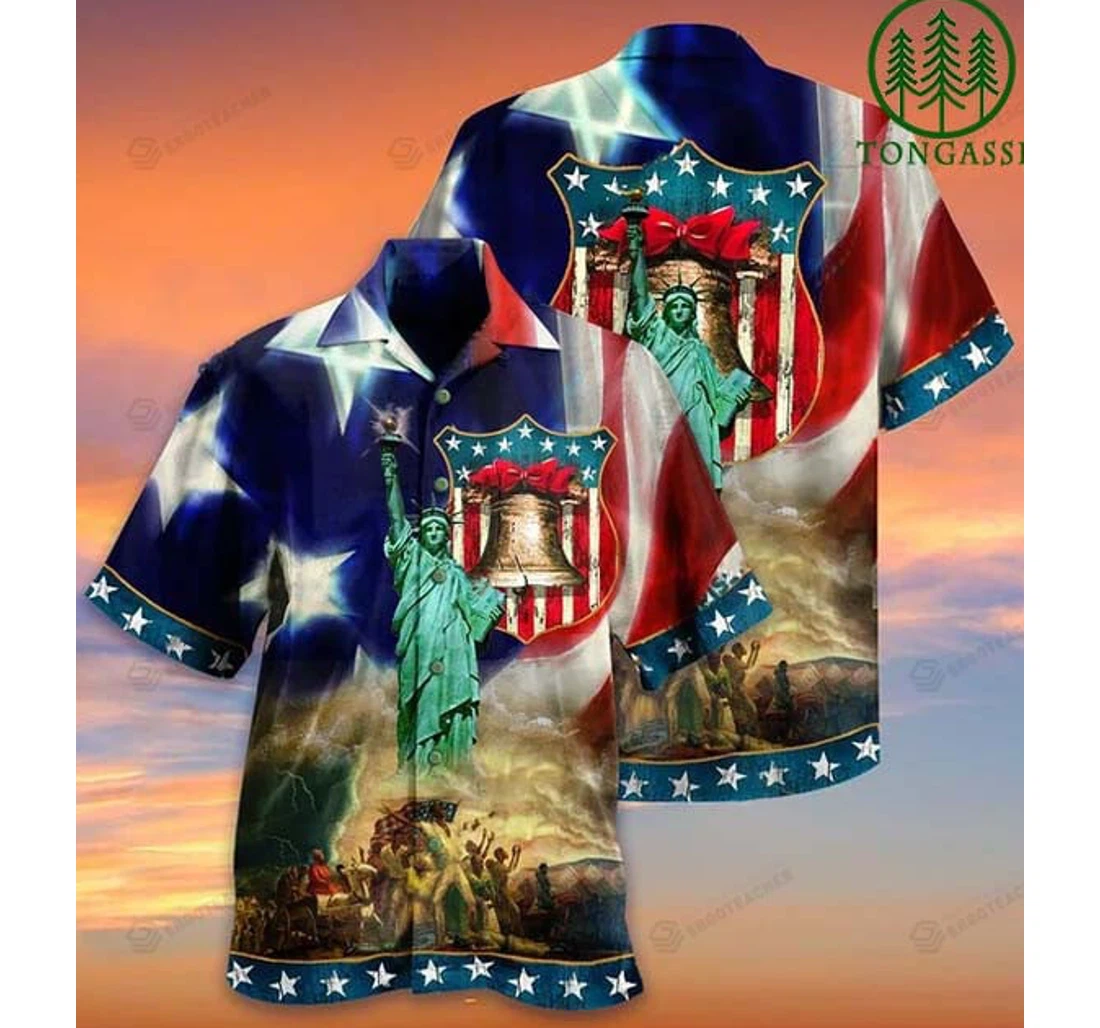 Personalized American Happy Independence Day Hawaiian Shirt, Button Up Aloha Shirt For Men, Women