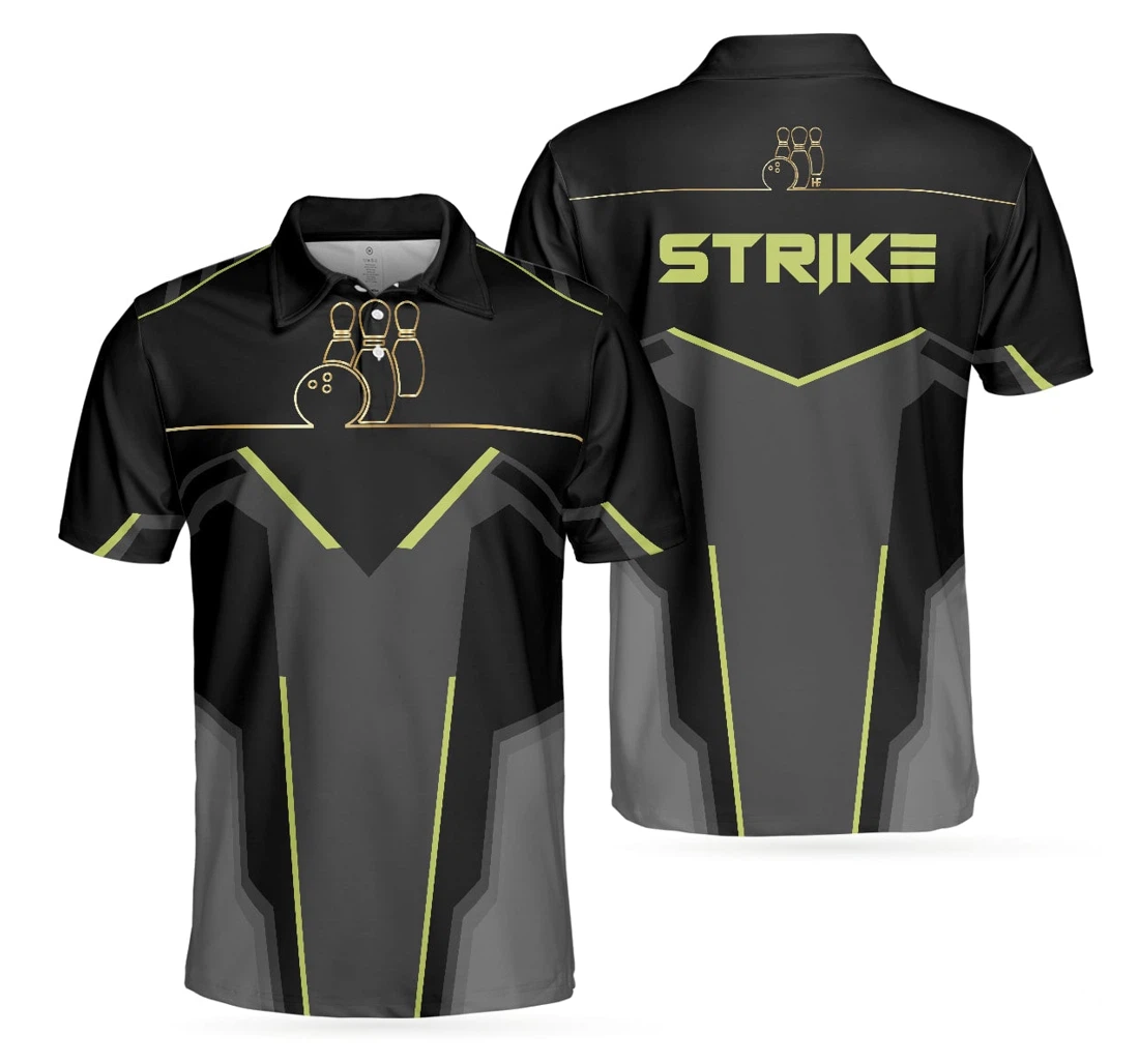 Personalized Strike Black And Golden Pattern Bowling To Get Your Dad Father S Day - Polo Shirt