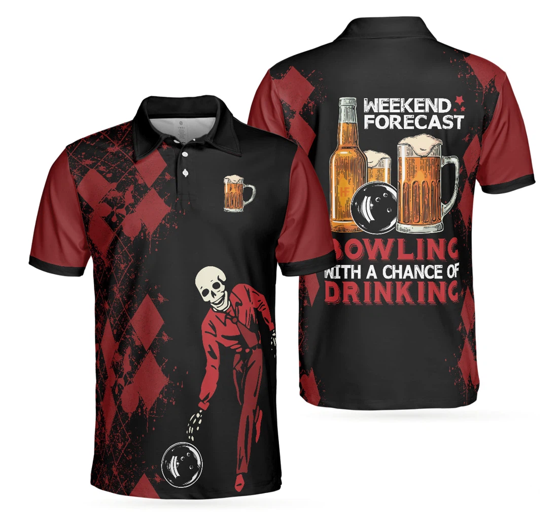 Personalized Red And Black Bowling Beer Bowling To Get Your Dad Father S Day - Polo Shirt