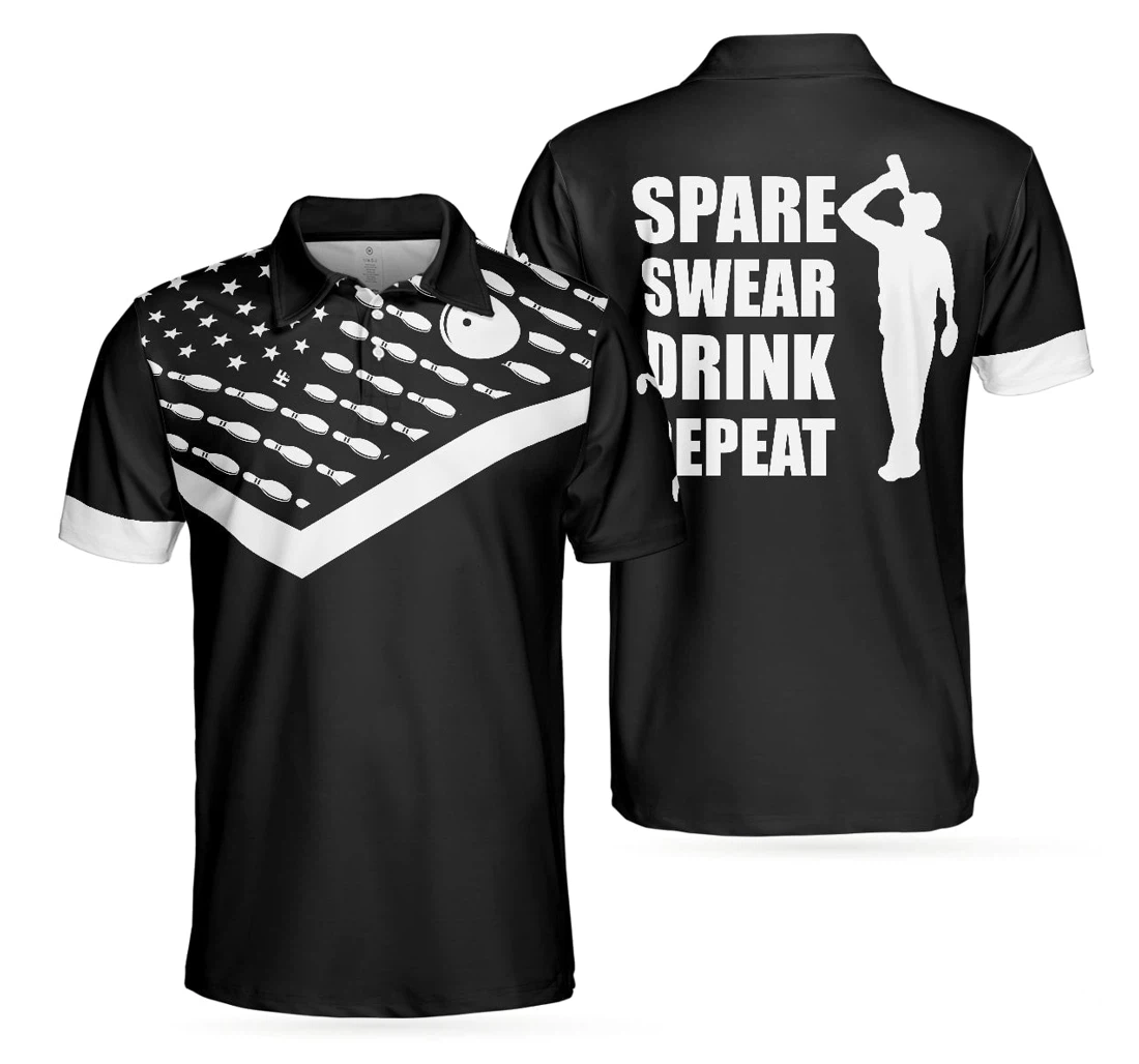 Personalized Spear Swear Drink Repeat Bowling To Get Your Dad Father S Day - Polo Shirt