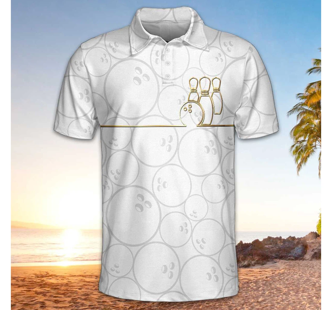 Personalized White And Golden Bowling Ball Pattern Bowling To Get Your Dad Father S Day - Polo Shirt