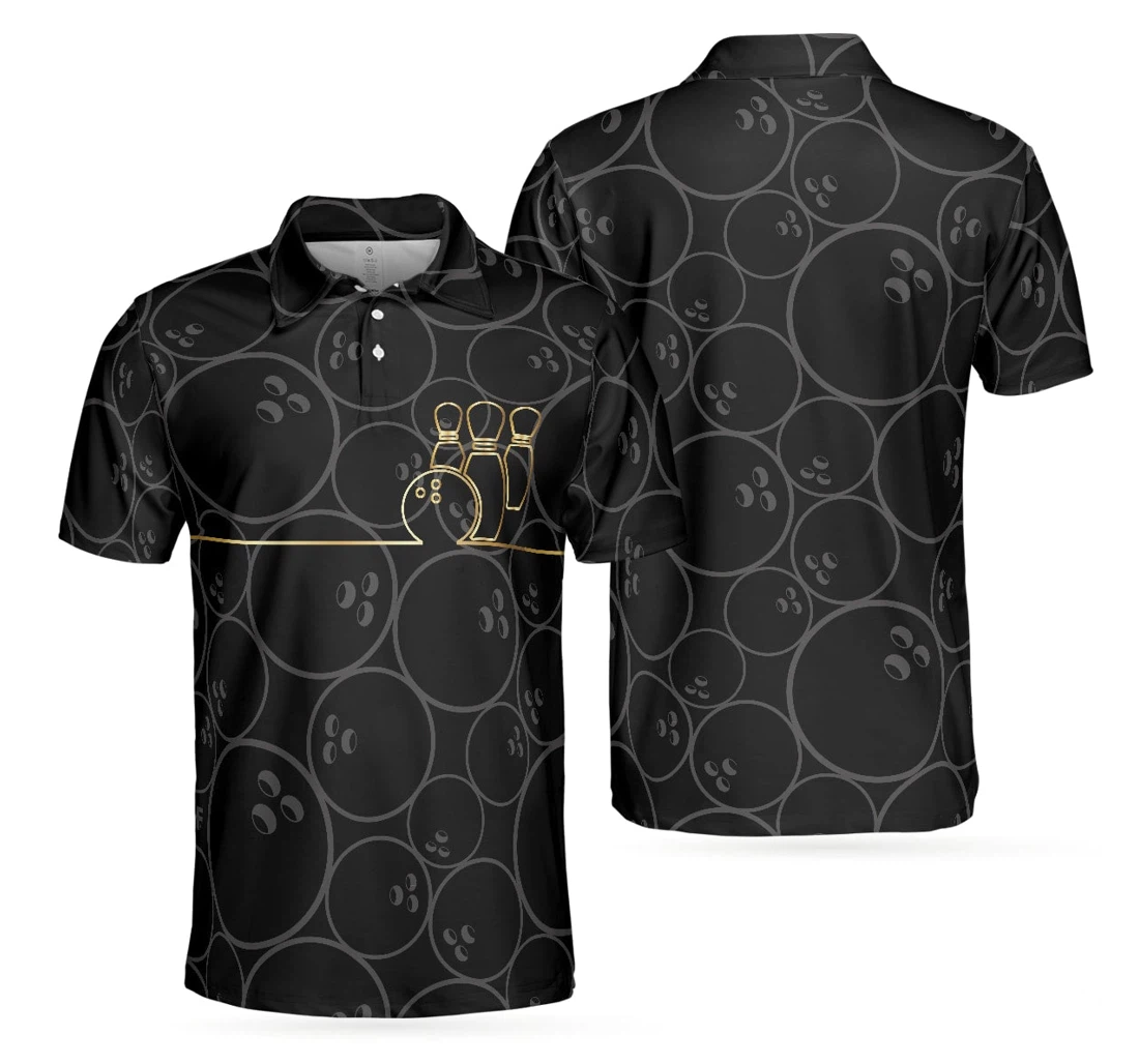 Personalized Black And Golden Pattern Bowling To Get Your Dad Father S Day - Polo Shirt