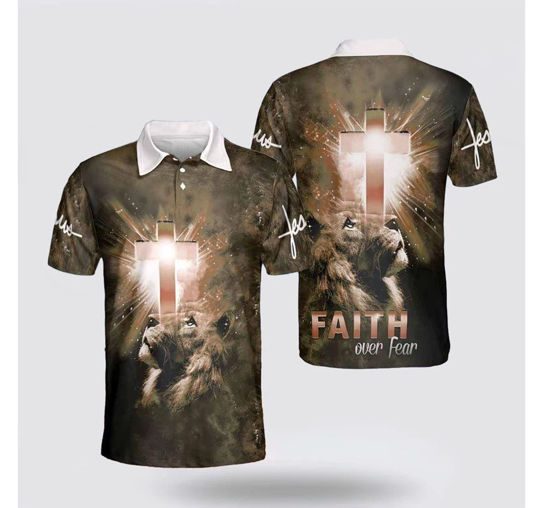 Personalized Lion Faith Fear Christian Families - Polo Shirt