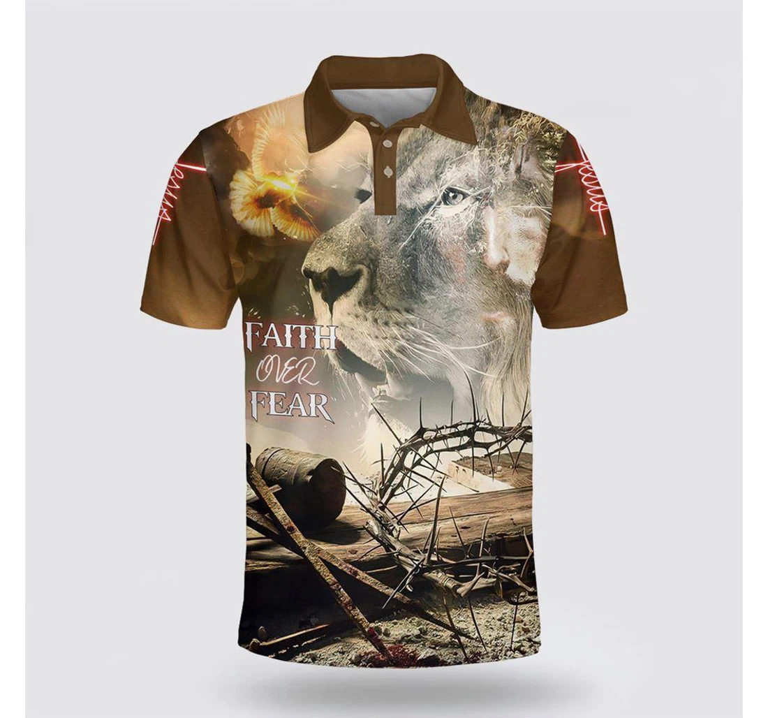 Personalized Lion Faith Fear Christian Families - Polo Shirt