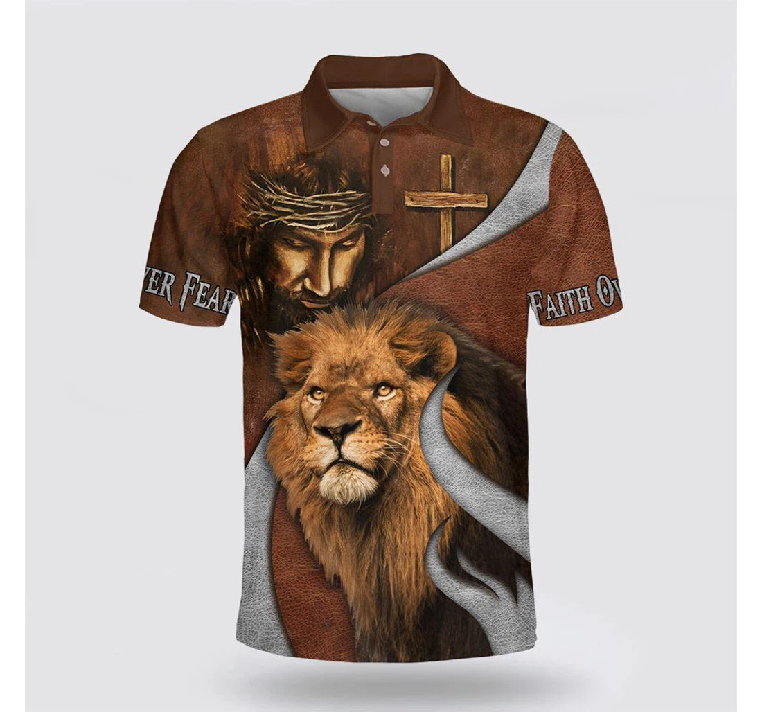 Personalized Jesus Christ And Lion Christian Families - Polo Shirt