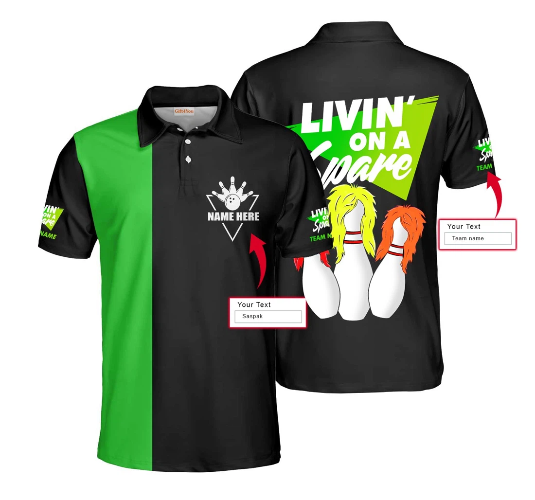 Personalized Bowling Livin On A Spare Bowling To Get Your Dad Father S Day - Polo Shirt
