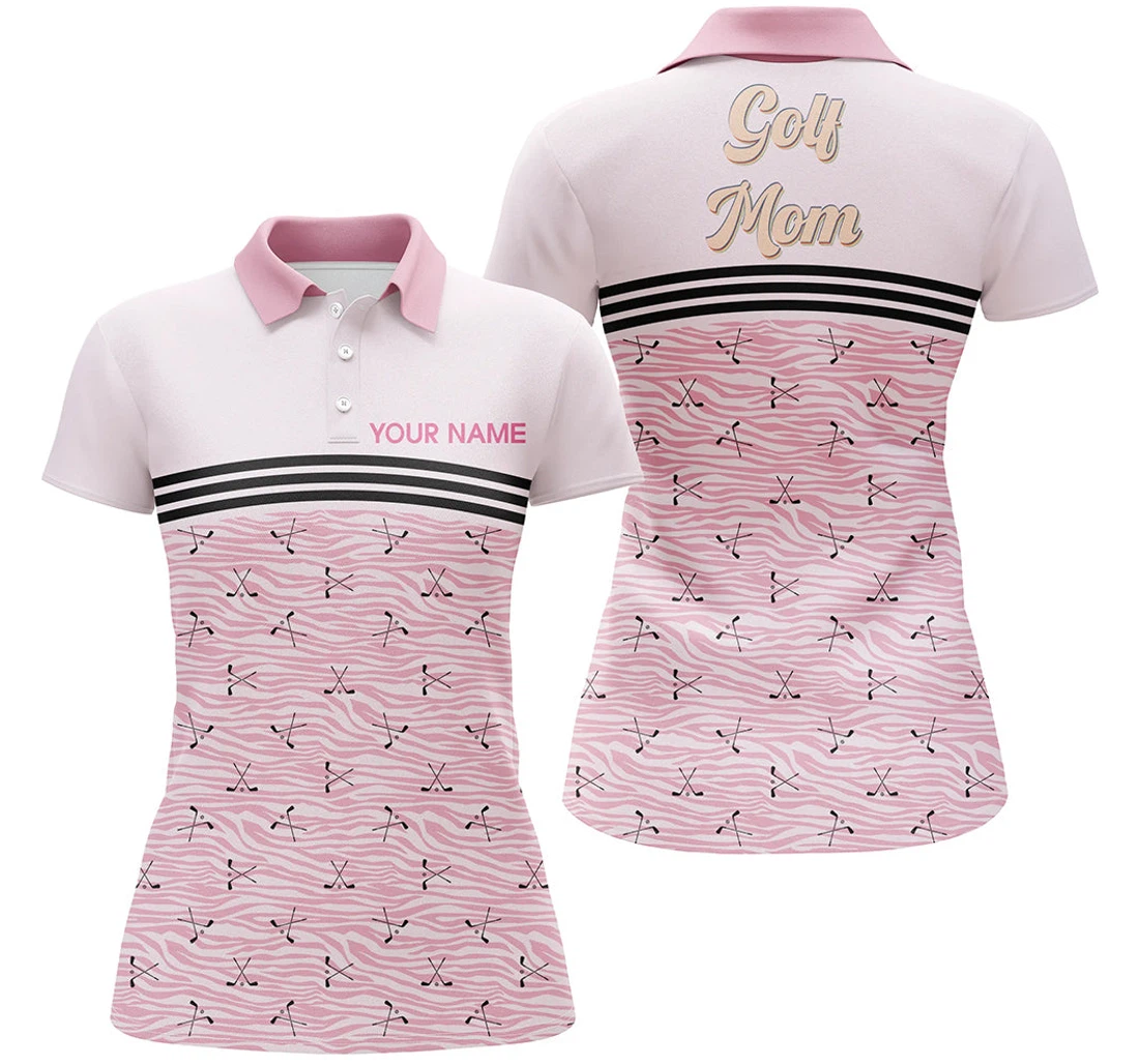 Personalized Pink Golf Clubs Zebra Pattern Personalized Name Mother's Day Golf Mom Nqs - Polo Shirt