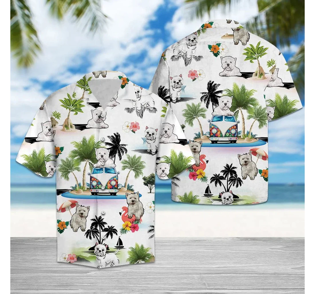 Personalized West Highland White Terrier Westie Hippie Palm Perfect Gift Dog Lovers Husband Boyfriend Hawaiian Shirt, Button Up Aloha Shirt For Men, Women