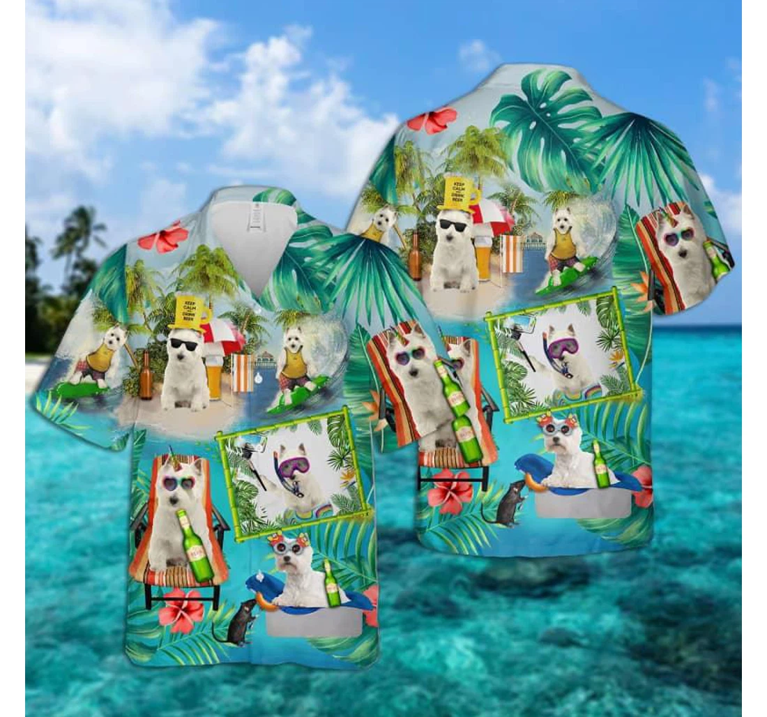 Personalized West Highland White Terrier Dog Surfing Perfect Gift West Highland White Terrier Lovers Friend Family Hawaiian Shirt, Button Up Aloha Shirt For Men, Women