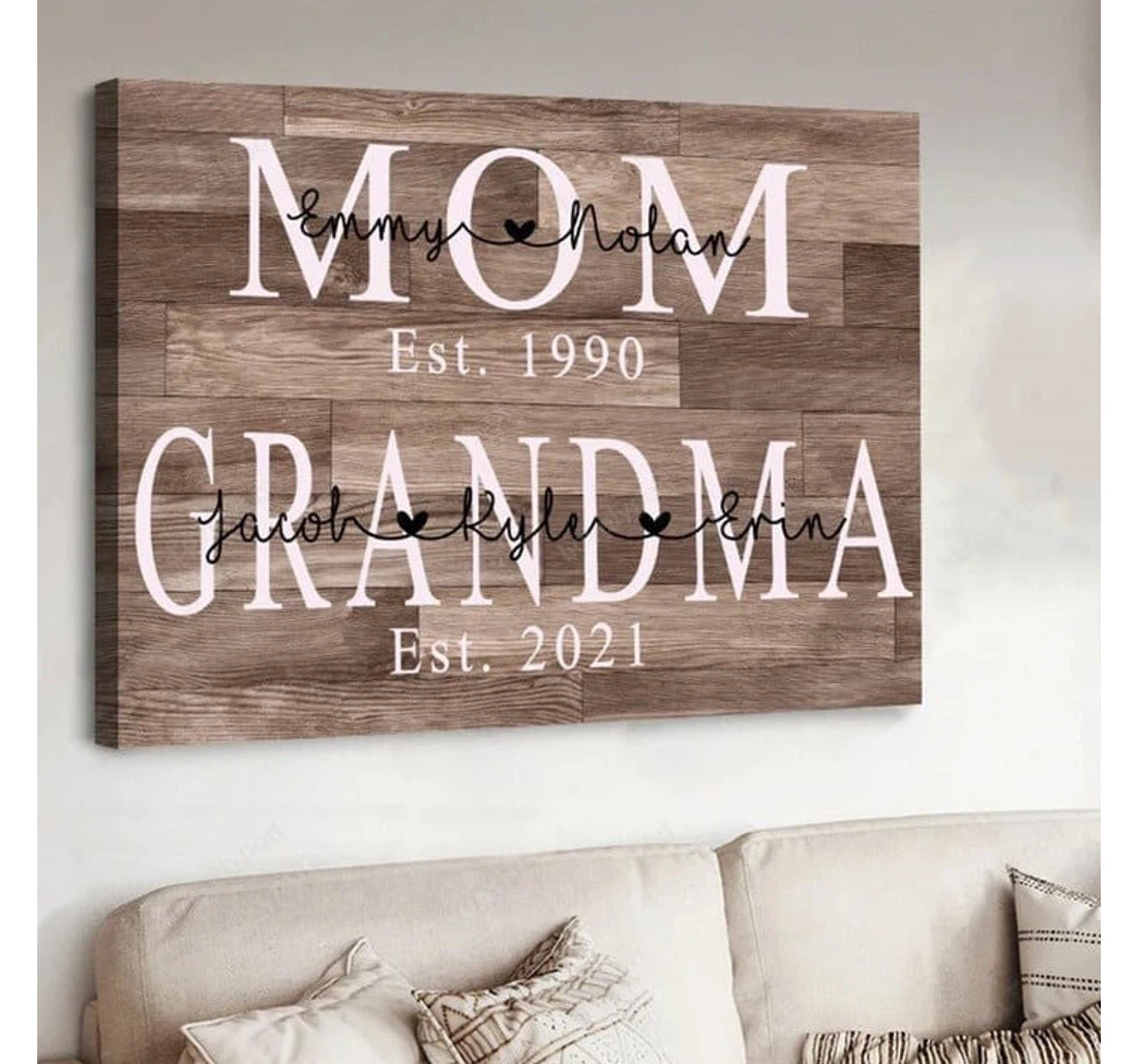 Poster, Canvas - Mother's Day Personalized Mom Est Grandma Est With Grandkids Mom Print Framed Wall Art