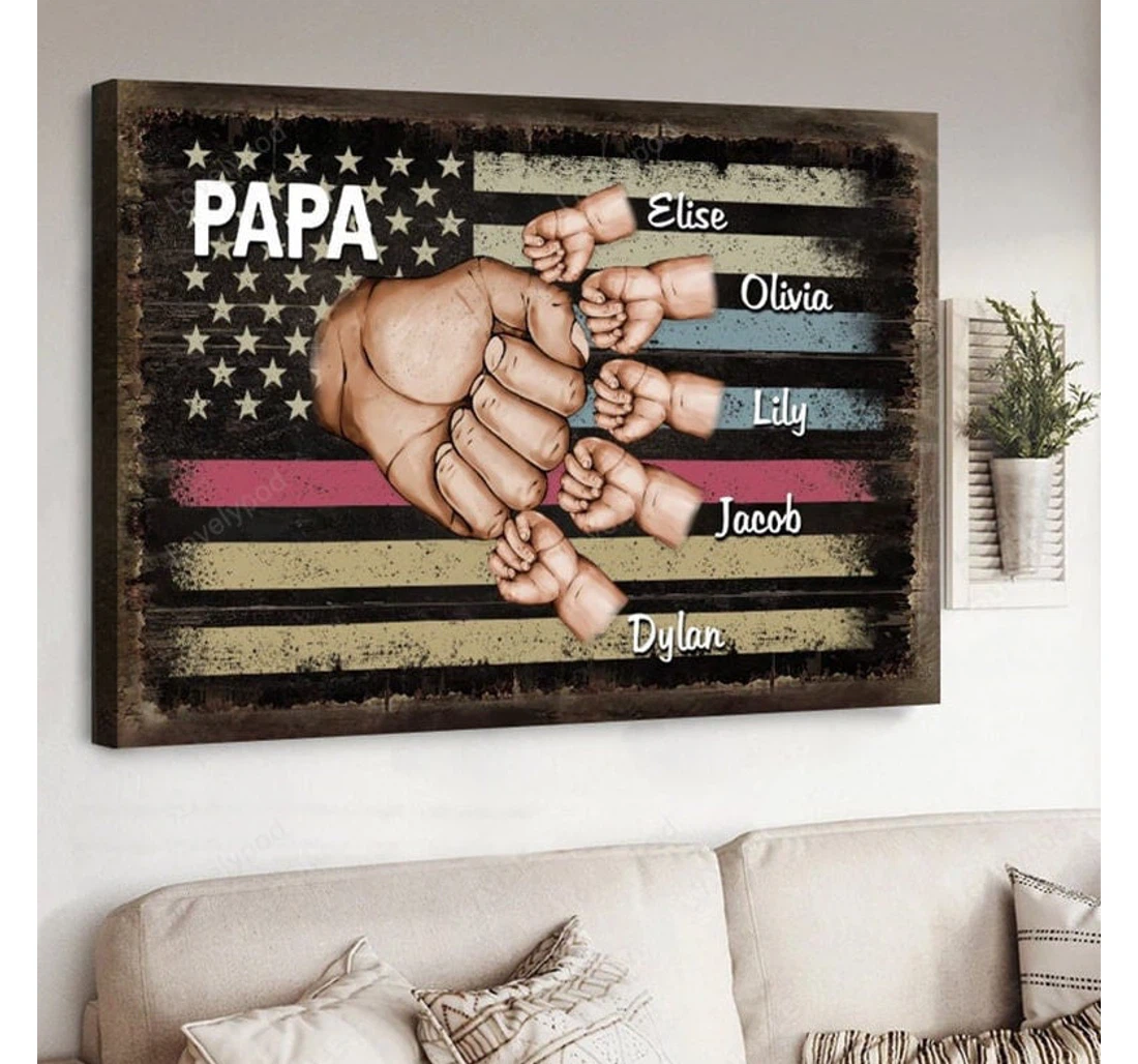 Poster, Canvas - Personalized Papa House Papa Fist Bump Papa Grandpa Custom Name Grandkid Name Print Framed Wall Art