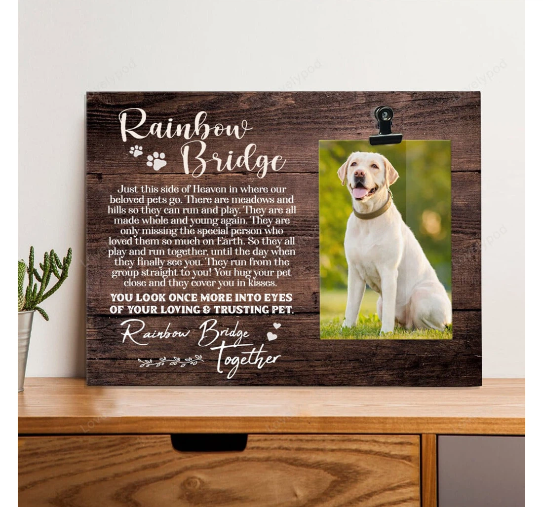 Poster, Canvas - Rainbow Bridge Poem Pets Personalized Dog Memorial With In Memory Of Pet Print Framed Wall Art