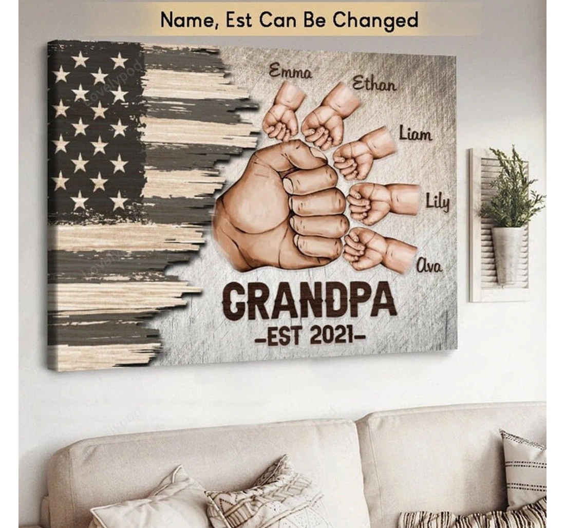 Poster, Canvas - Personalized Grandpa House Grandpa Fist Bump Papa Grandpa Custom Grandkid Name Print Framed Wall Art