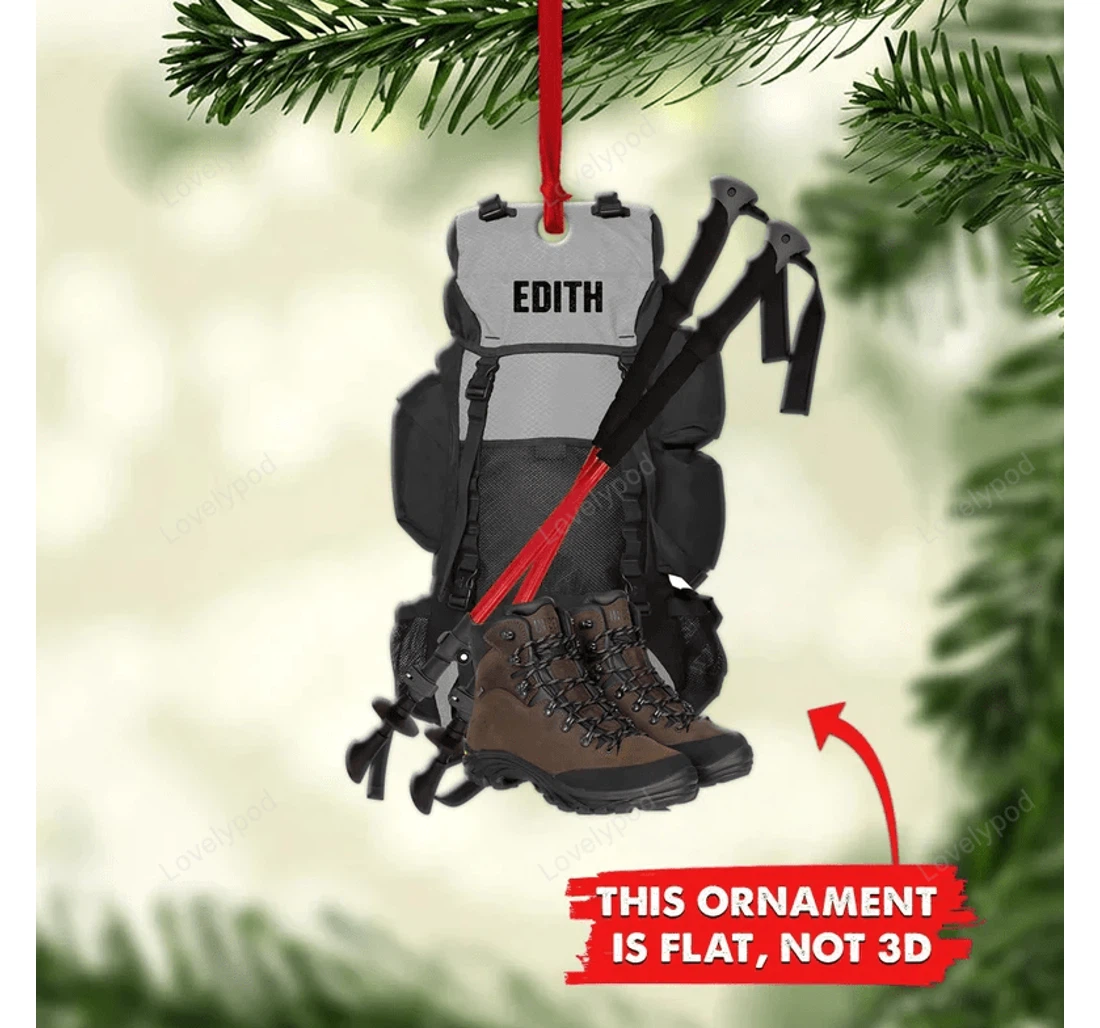 Personalized Hiking Bag Custom Flat Hiking Christmas Personalized Camping Lover Gift Ornament