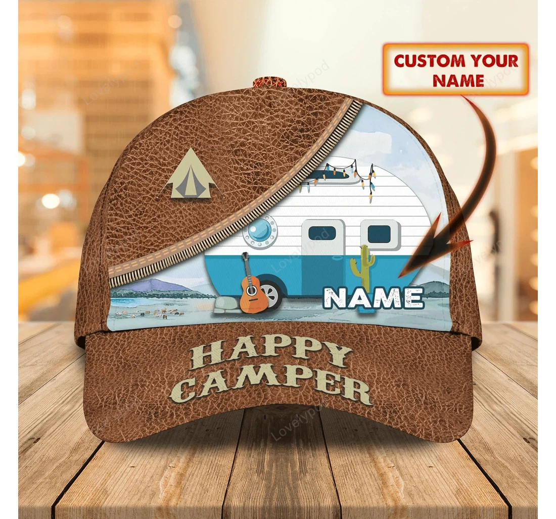 Personalized With Name For Camping Happy Camper Camper Unisex Snapback, Classic Baseball Cap