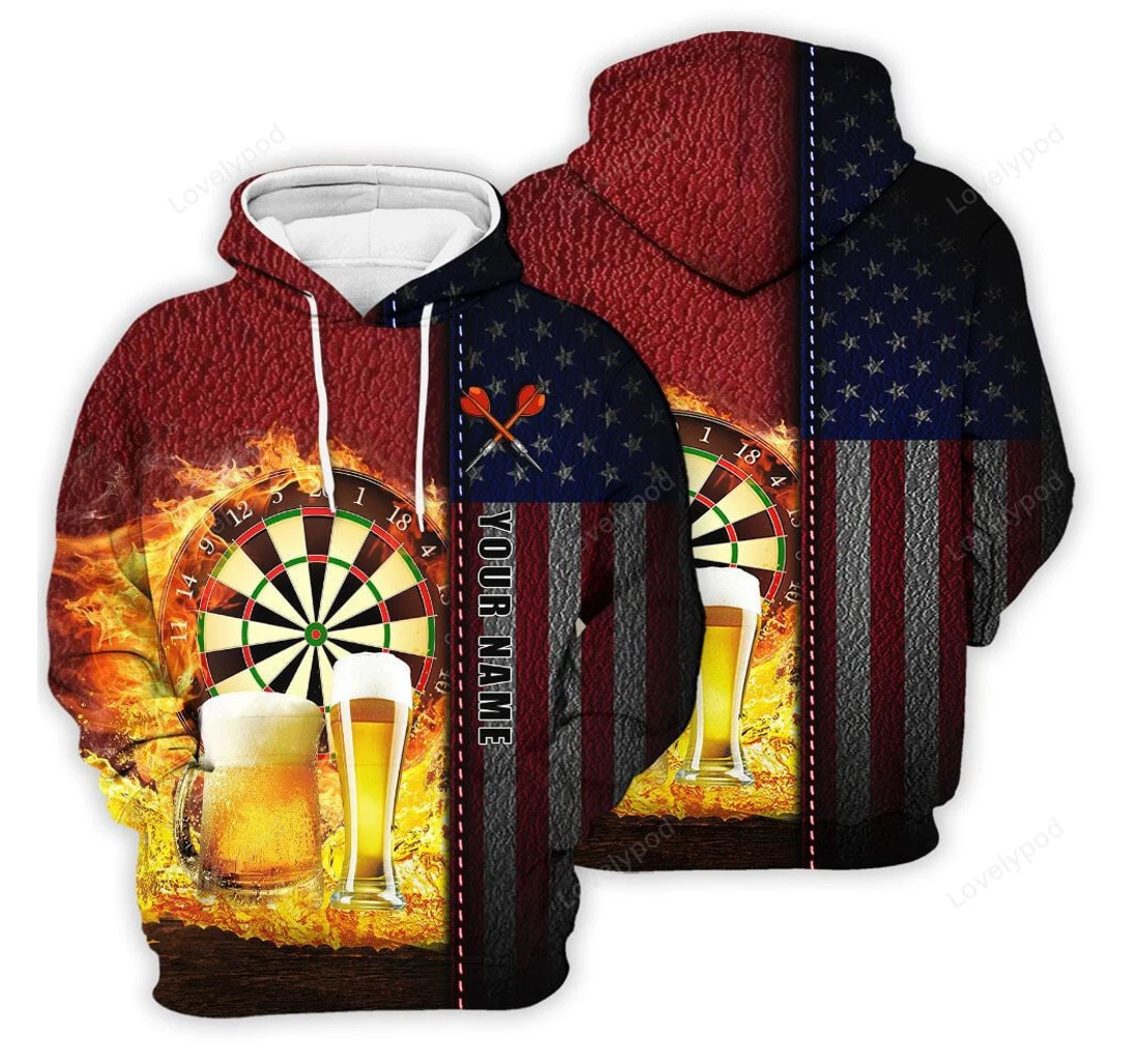 Personalized Custom Beer Day Darts Beer Skin Fire Background - 3D Printed Pullover Hoodie