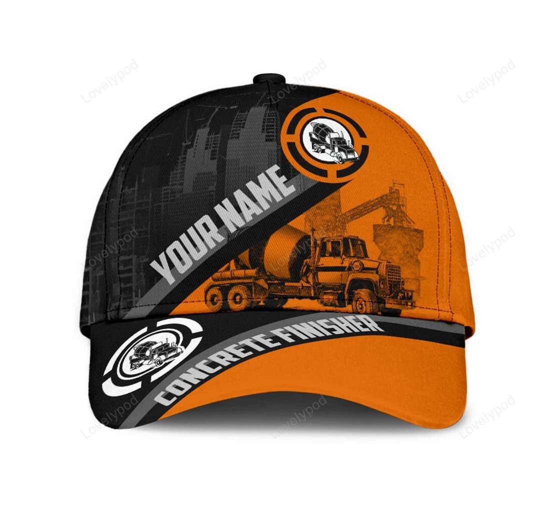 Personalized With Name Concrete Finisher Orange Mixer Hat For Concreter Man Unisex Snapback, Classic Baseball Cap