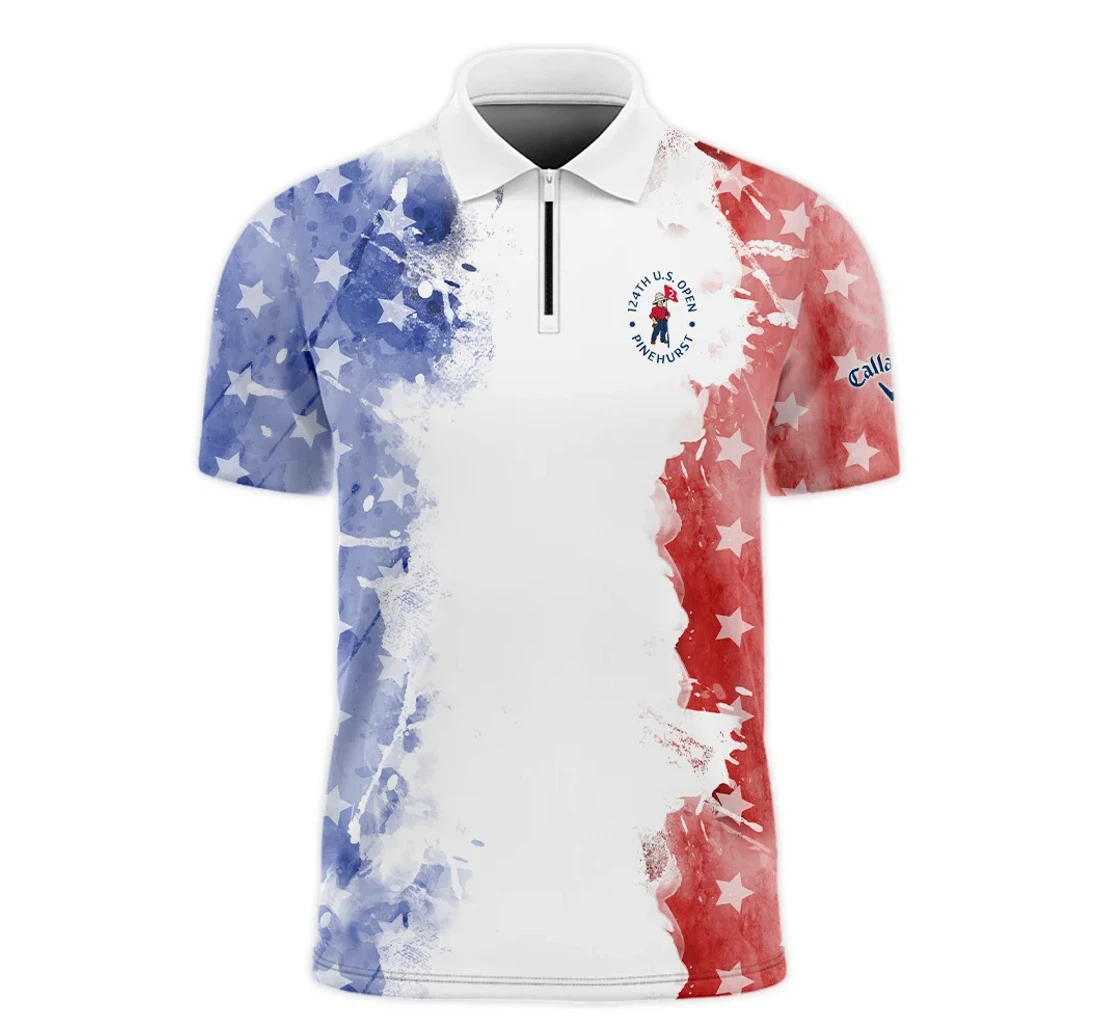 Personalized Th U S Open Pinehurst Special Version Callaway Zipper Blue Red Watercolor Zipper - Polo Shirt