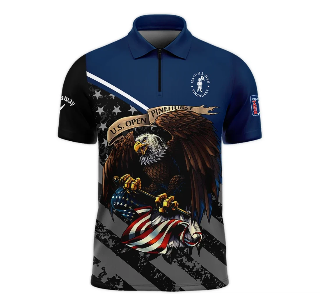 Personalized Special Version Th U S Open Pinehurst Callaway Zipper Color Blue Eagle Usa Zipper - Polo Shirt