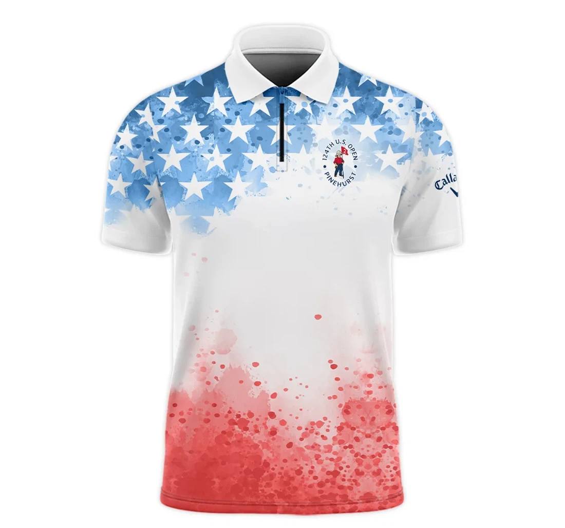 Personalized Special Version Th U S Open Pinehurst Callaway Zipper Watercolor Blue Red Stars Zipper - Polo Shirt