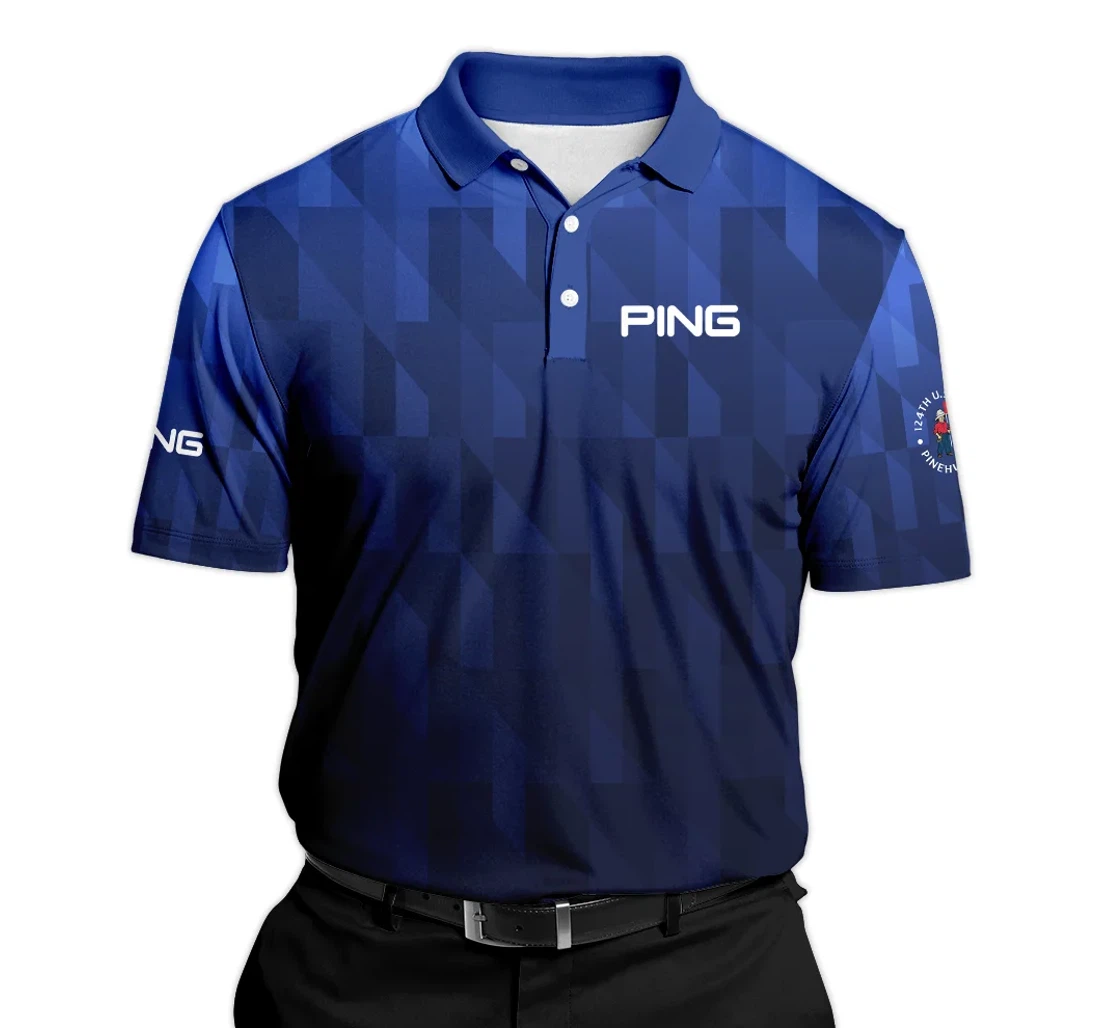 Personalized Ping Th U S Open Pinehurst Golf Sport Blue Fabric Geometric Pattern Print - Polo Shirt