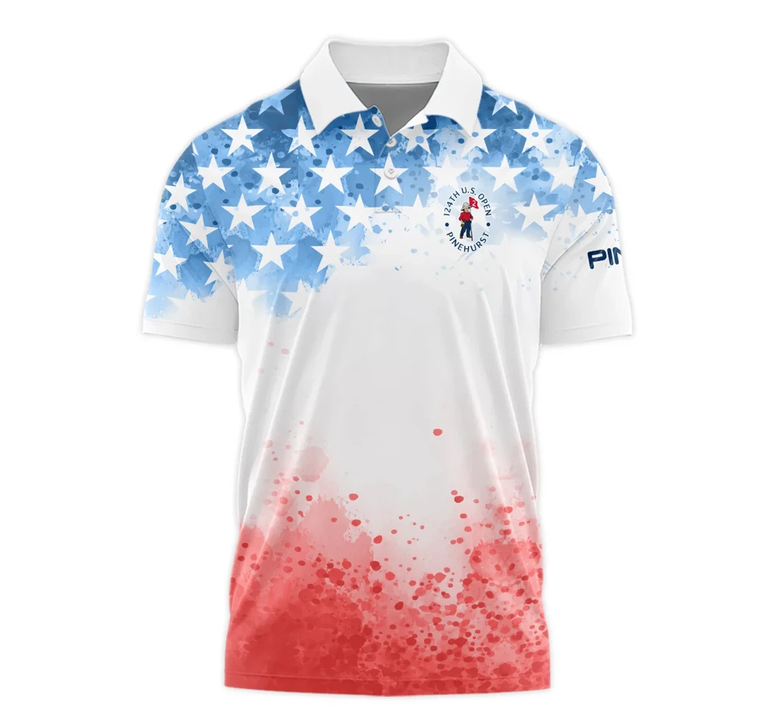 Personalized Special Version Th U S Open Pinehurst Ping Watercolor Blue Red Stars - Polo Shirt