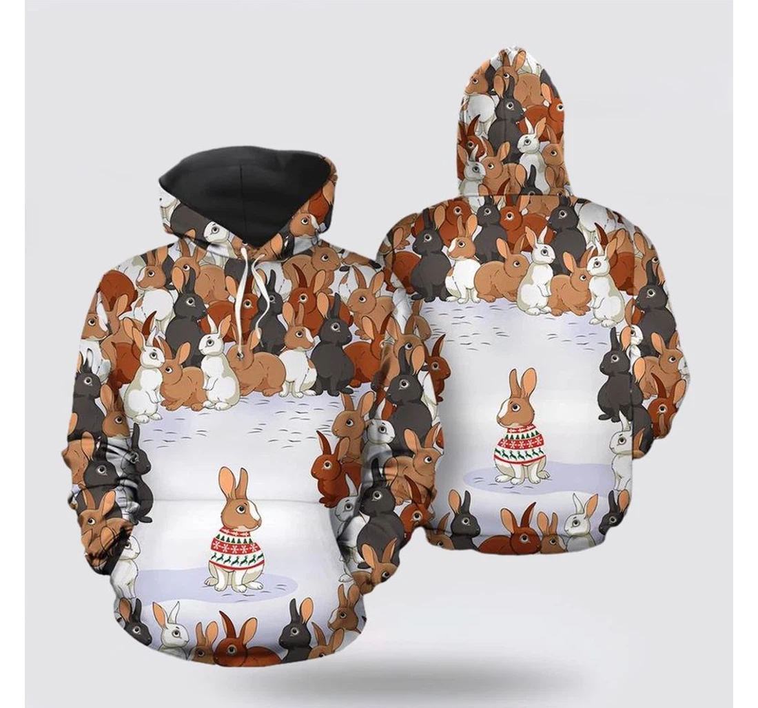 Personalized Christmas Rabbit Christmas - 3D Printed Pullover Hoodie