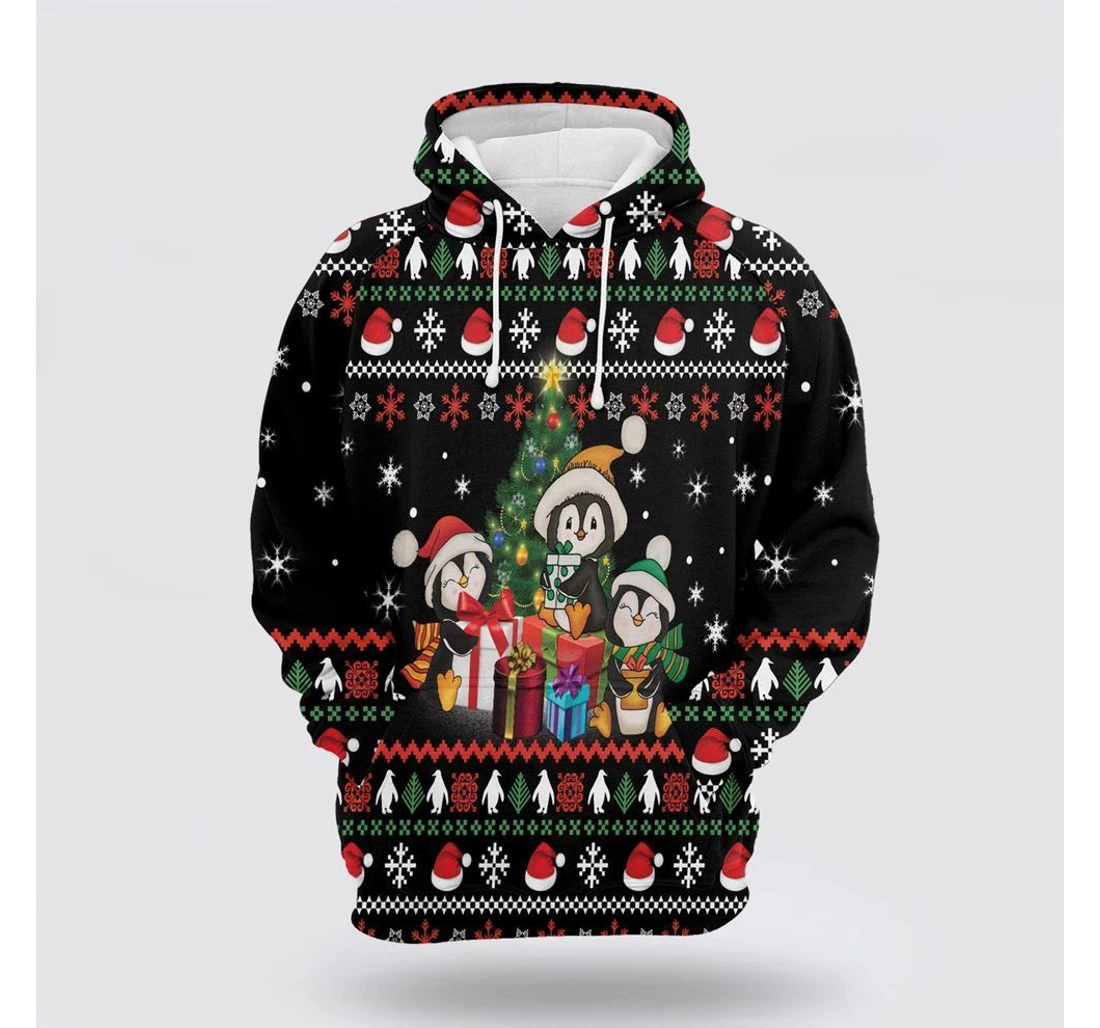 Personalized Christmas Penguin Christmas Tree - 3D Printed Pullover Hoodie