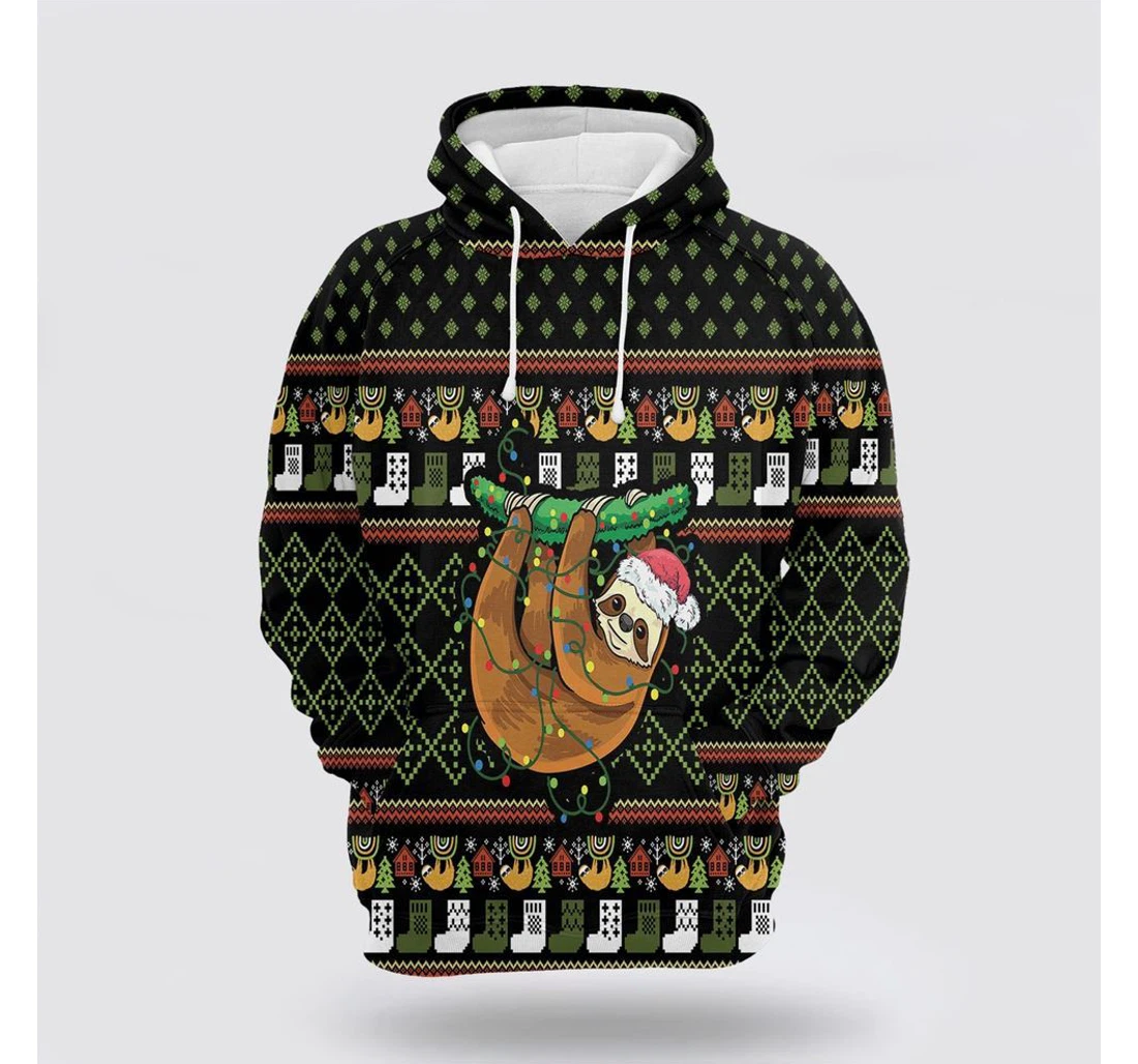 Personalized Christmas Sloth Christmas - 3D Printed Pullover Hoodie