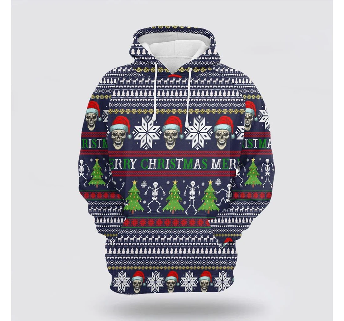 Personalized Christmas Skull Merry Christmas - 3D Printed Pullover Hoodie