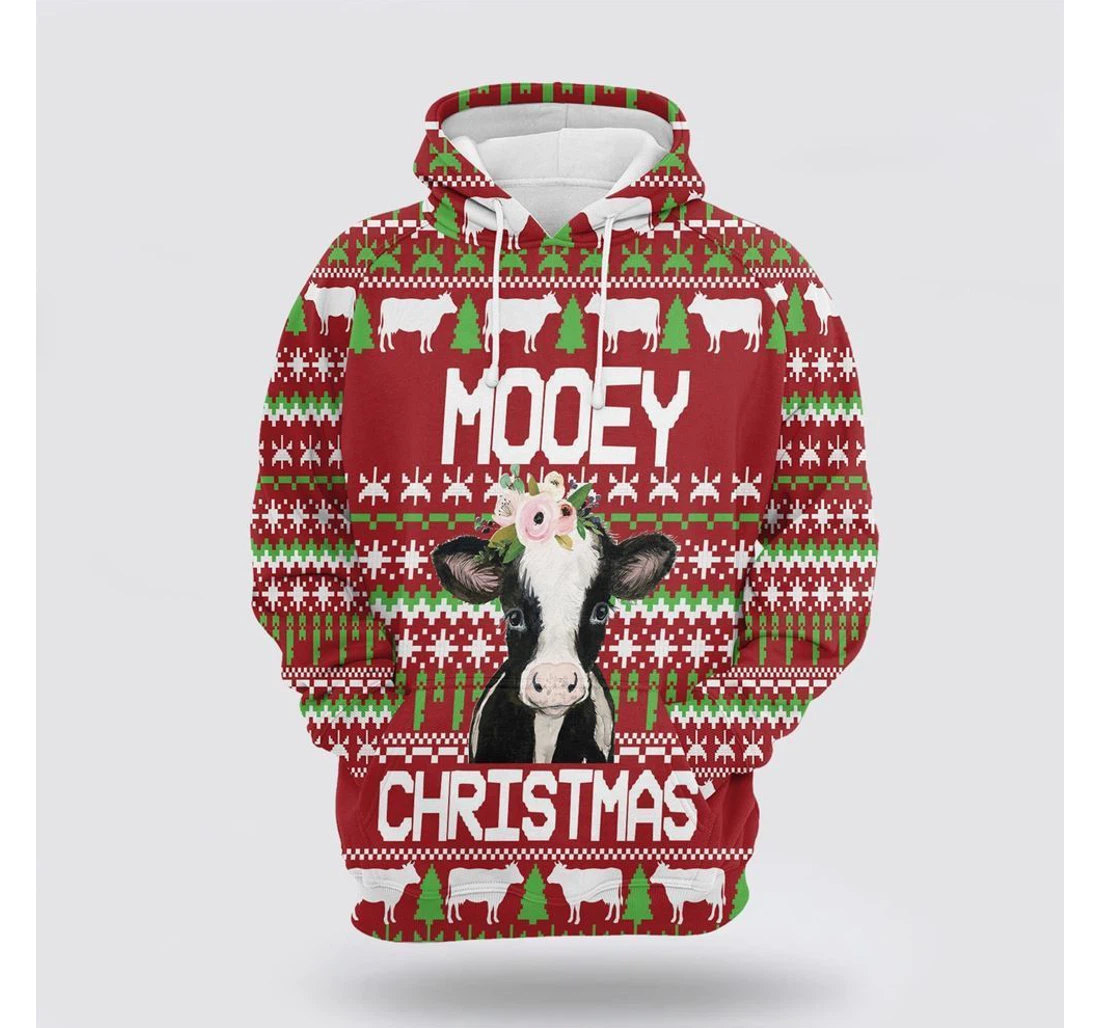 Personalized Christmas Cow Mooey Christmas - 3D Printed Pullover Hoodie