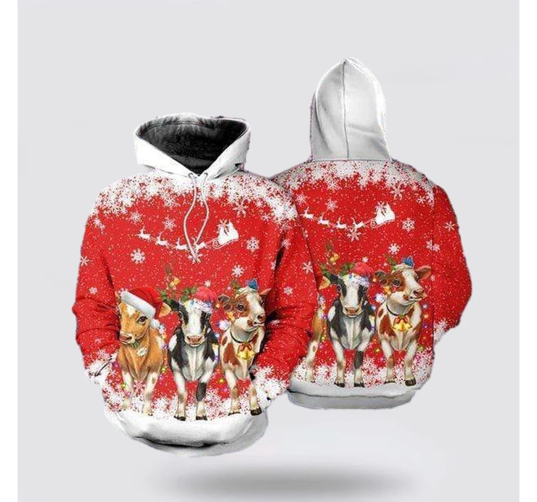 Personalized Christmas Cows Christmas - 3D Printed Pullover Hoodie