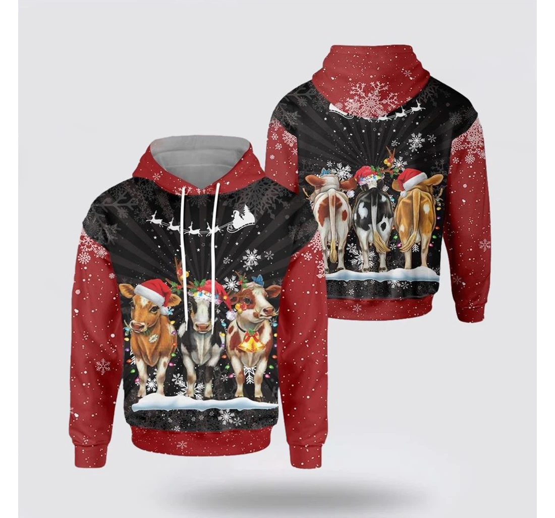 Personalized Christmas Cows Christmas - 3D Printed Pullover Hoodie