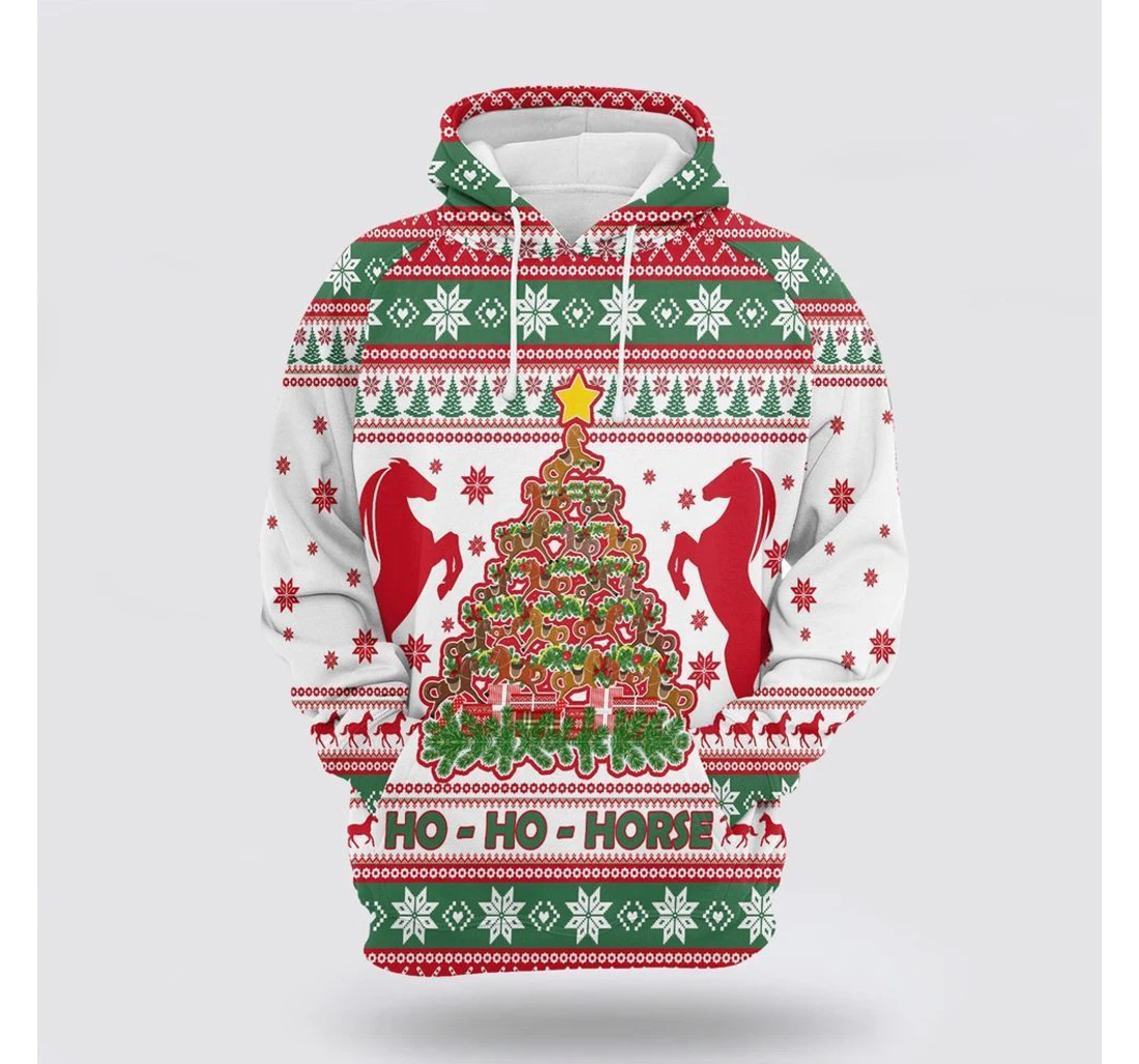 Personalized Christmas Horse Christmas Tree - 3D Printed Pullover Hoodie