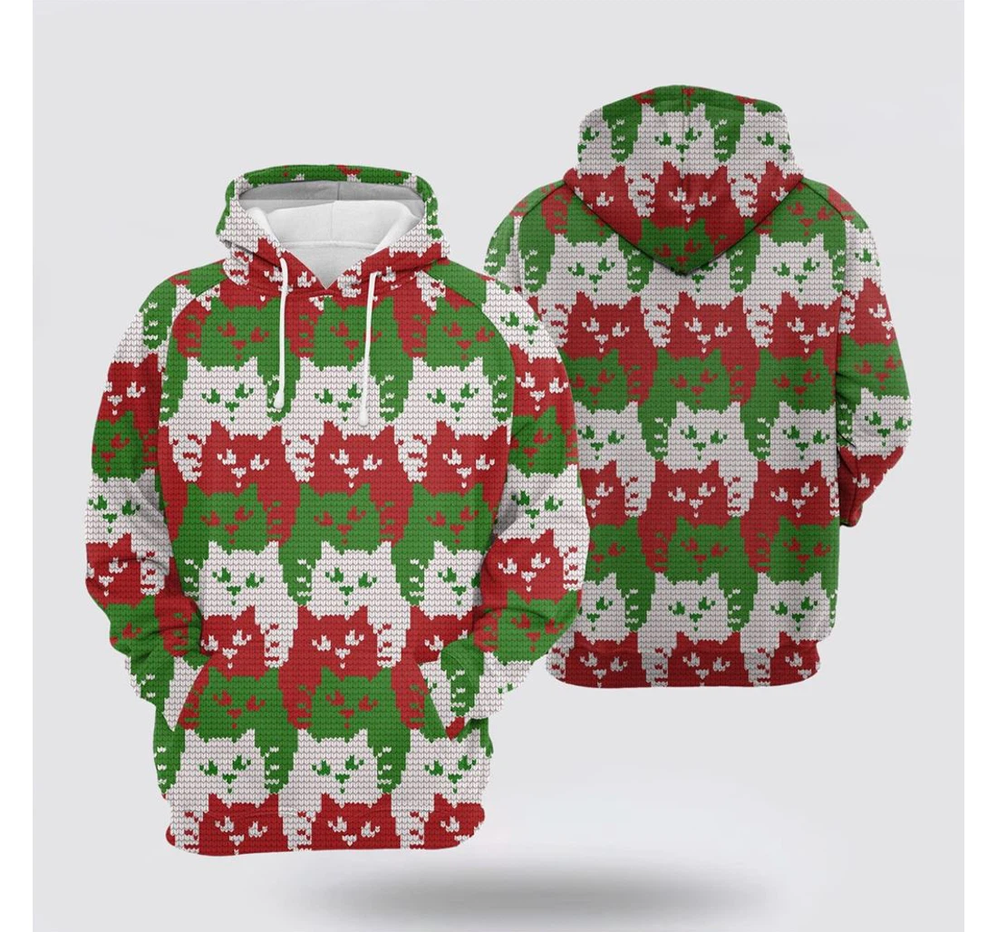 Personalized Christmas Cat Color Christmas - 3D Printed Pullover Hoodie