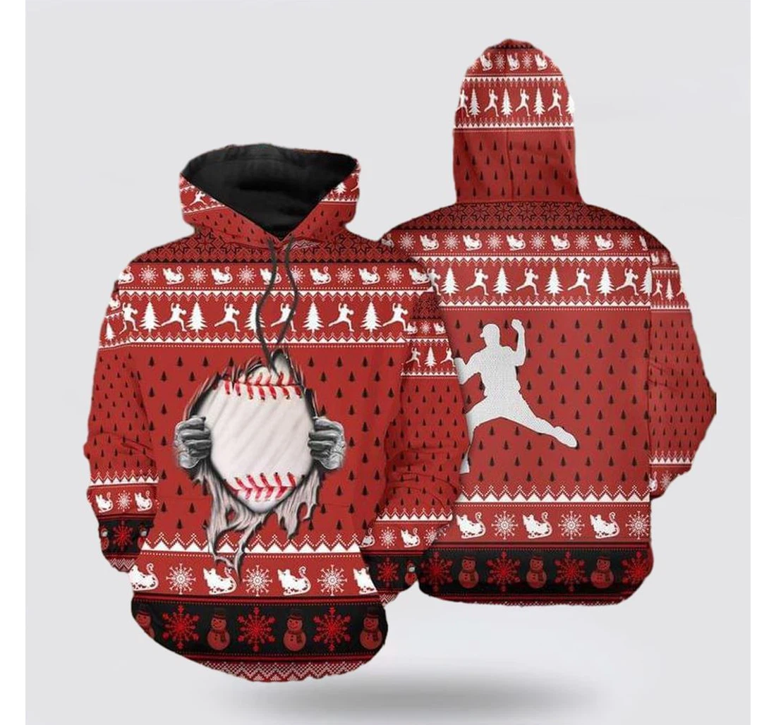 Personalized Christmas Baseball Christmas - 3D Printed Pullover Hoodie